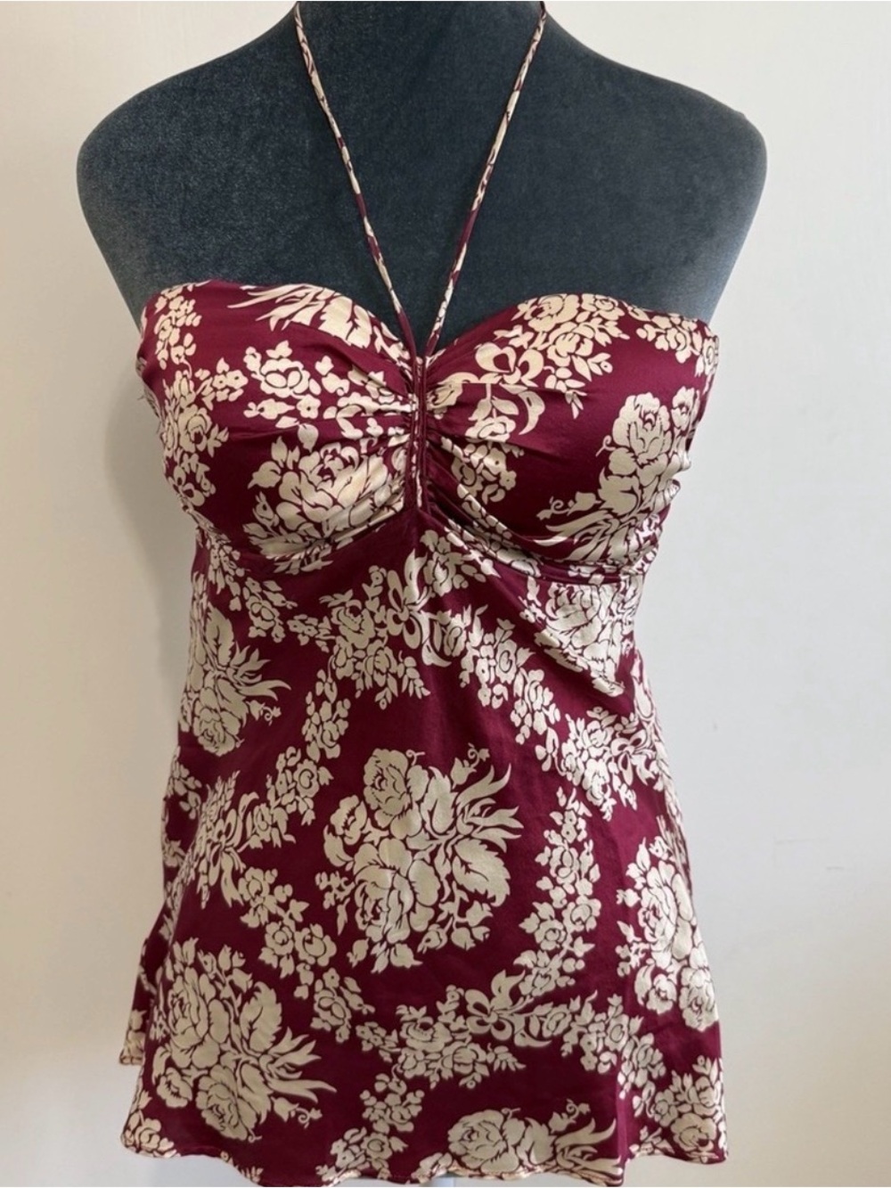 Charlotte Russe Burgundy and Cream Floral Strapless Halter Cami